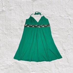 Charlotte Russe Halter Top Women's L Green Sequin Empire Waist Casual Party Y2K